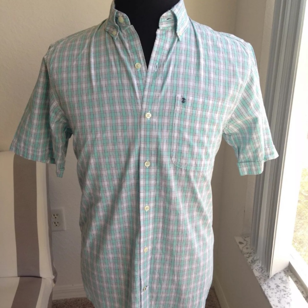 IZOD Aqua Blue Checkered Button Up Shirt